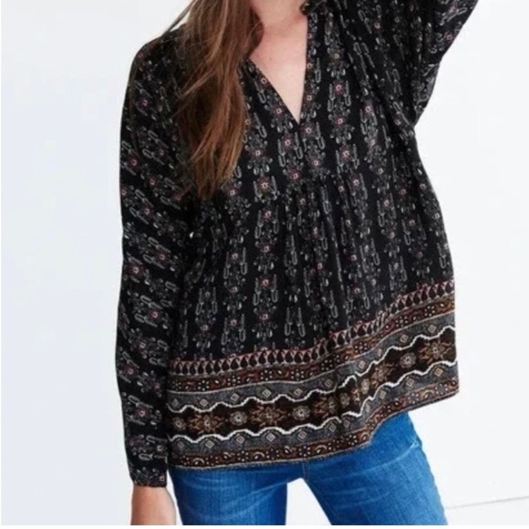 Madewell Bohème Popover 100% Silk Boho V-neck Blouse Size Medium - Picture 13 of 13
